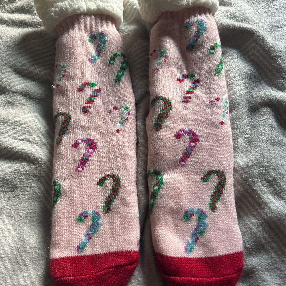 Cozy Pink Candy Cane Socks